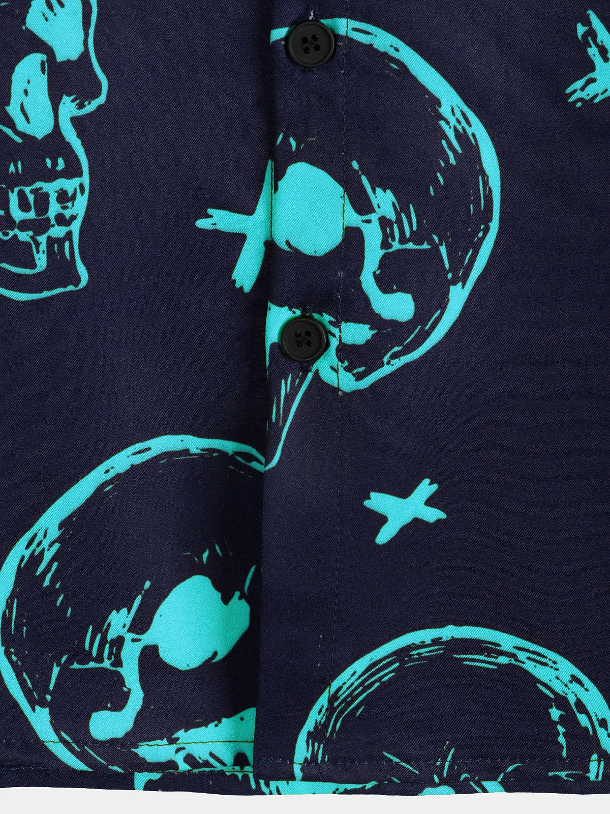 Men's Blue Skull Print Art Graphic Button Short Sleeve Aloha Hawaiian Shirt