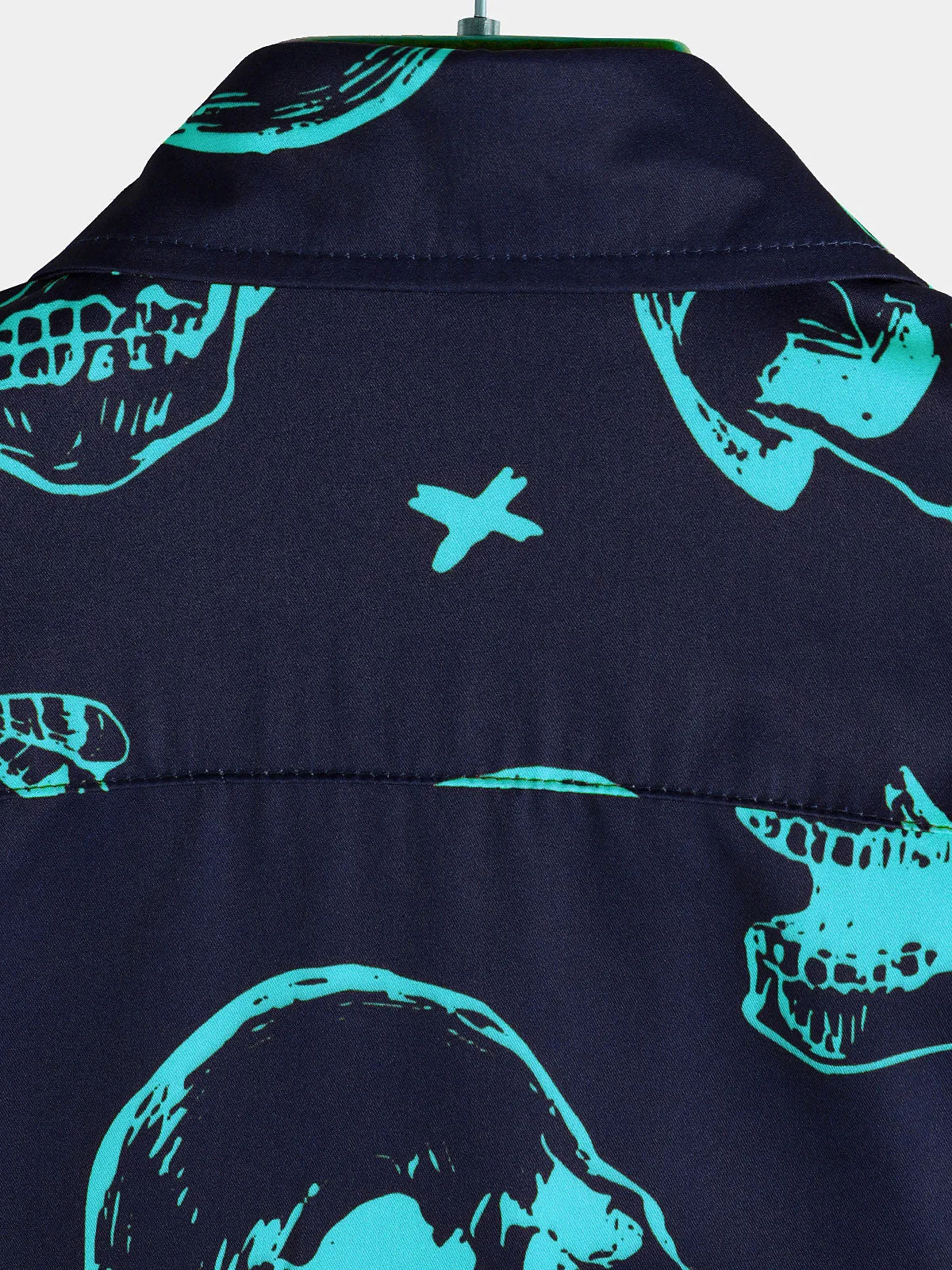 Men's Blue Skull Print Art Graphic Button Short Sleeve Aloha Hawaiian Shirt