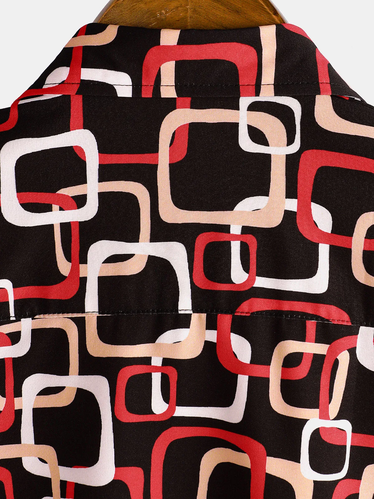 Men's Casual Geometric Black Short Sleeve Button Up Shirt