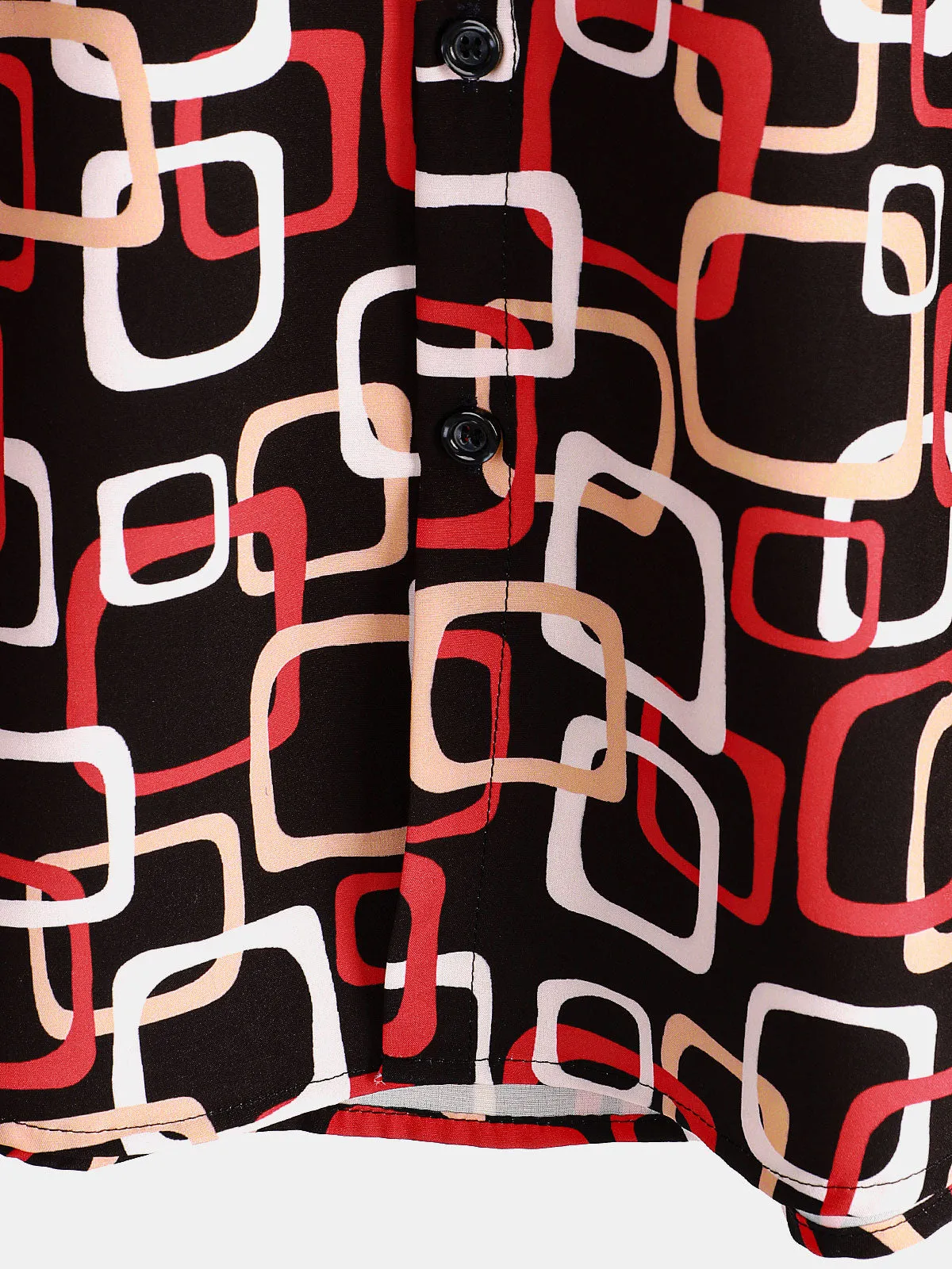 Men's Casual Geometric Black Short Sleeve Button Up Shirt