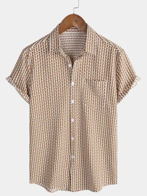 Men's Casual Holiday Short Sleeve Khaki Button Up Shirt