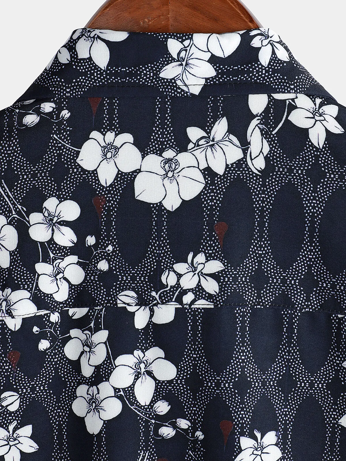 Men's Cherry Blooms Floral Holiday Navy Blue Short Sleeve Button Up Shirt