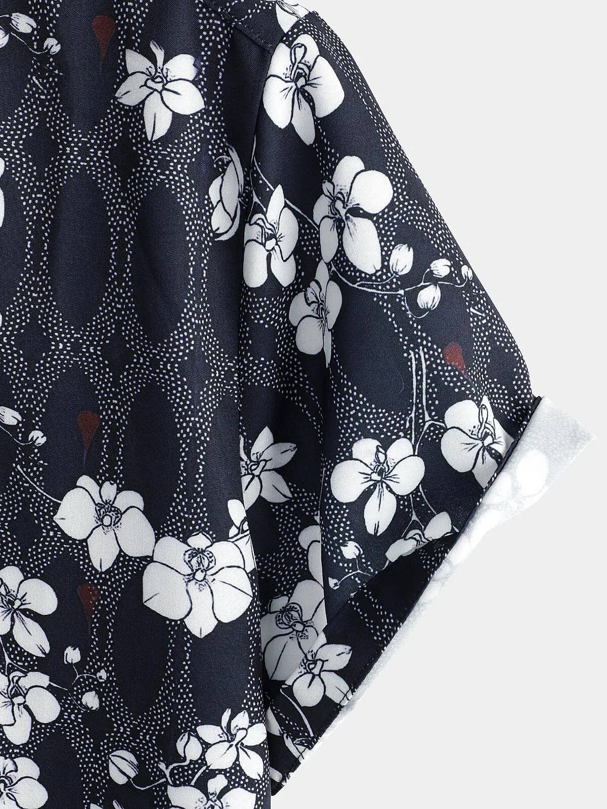 Men's Cherry Blooms Floral Holiday Navy Blue Short Sleeve Button Up Shirt