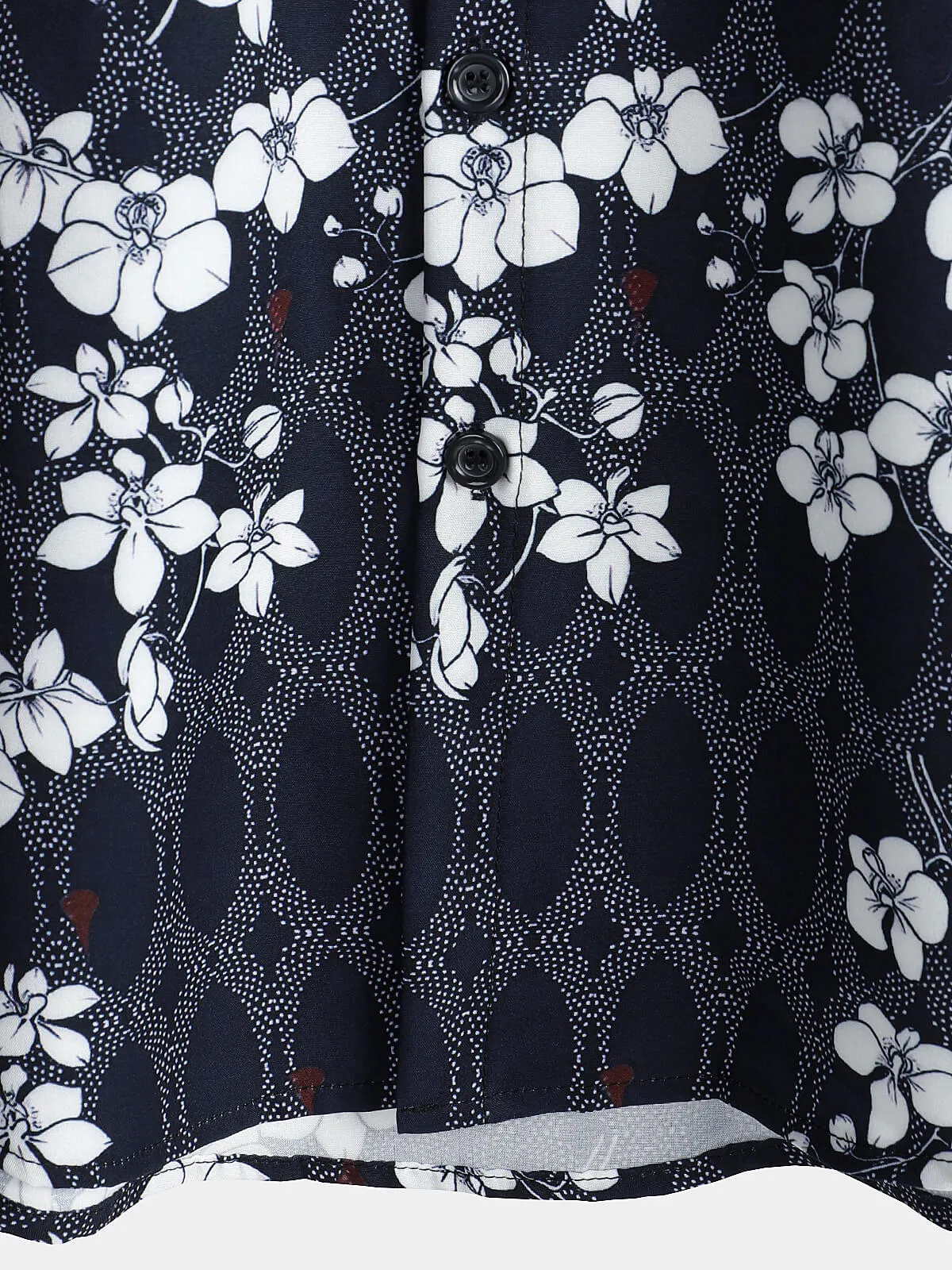 Men's Cherry Blooms Floral Holiday Navy Blue Short Sleeve Button Up Shirt