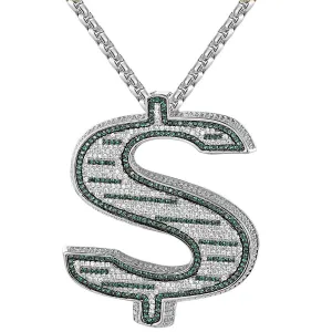 Men's Dollar Money Sign Silver  Custom Pendant Chain