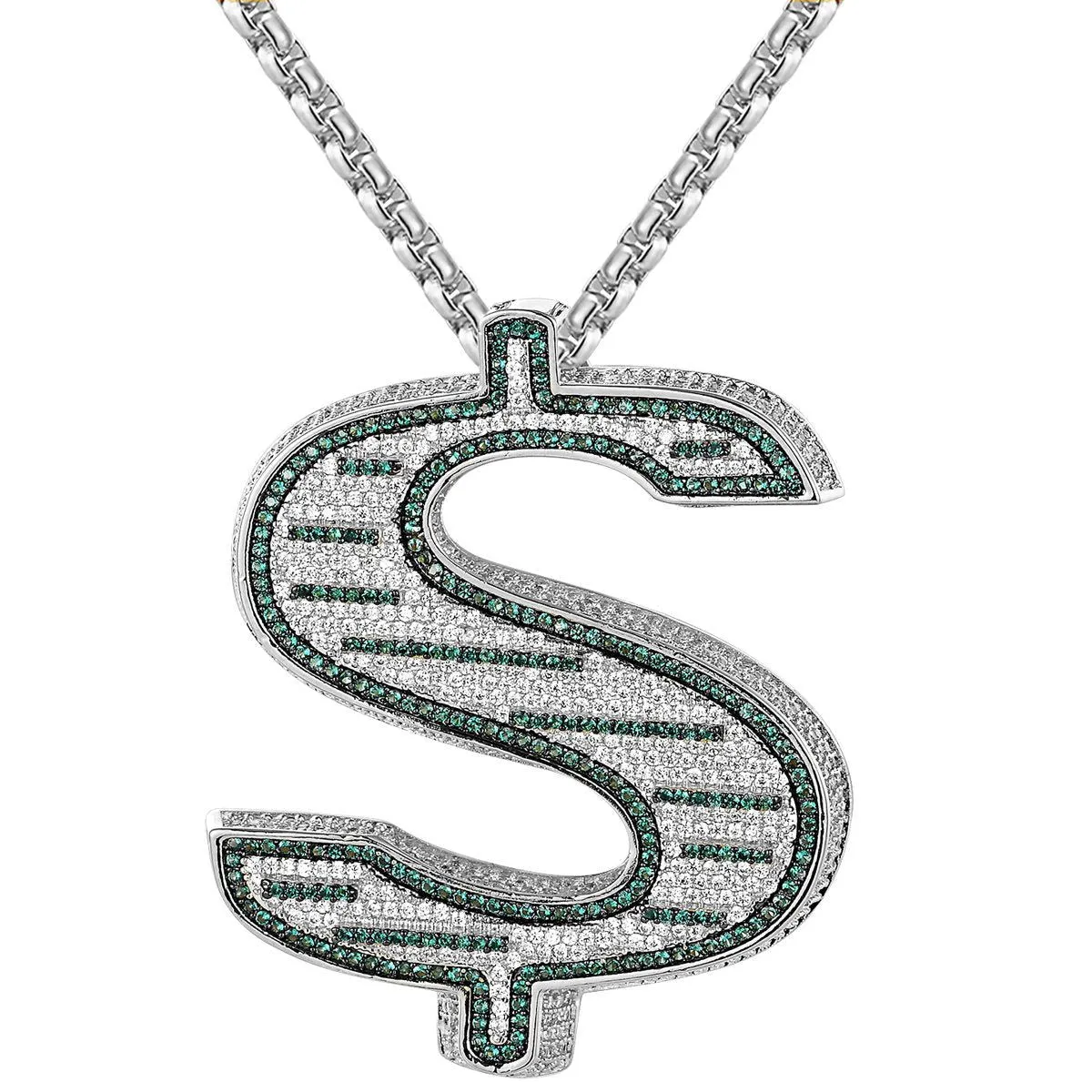 Men's Dollar Money Sign Silver  Custom Pendant Chain