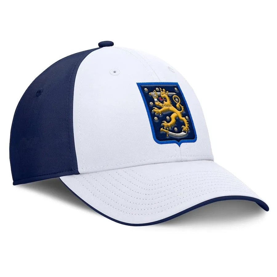 Men's Finland Fanatics White/Navy 2025 4 Nations Face-Off Stretch Fit Hat