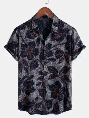 Men's Floral Holiday Casual Short Sleeve Summer Vintage Button Up Shirt