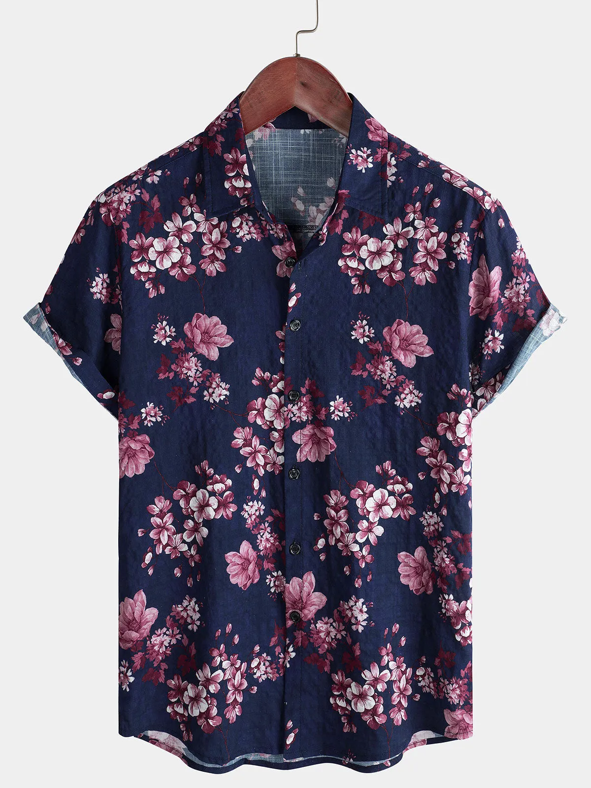 Men's Floral Short Sleeve Casual Cotton Beach Shirt