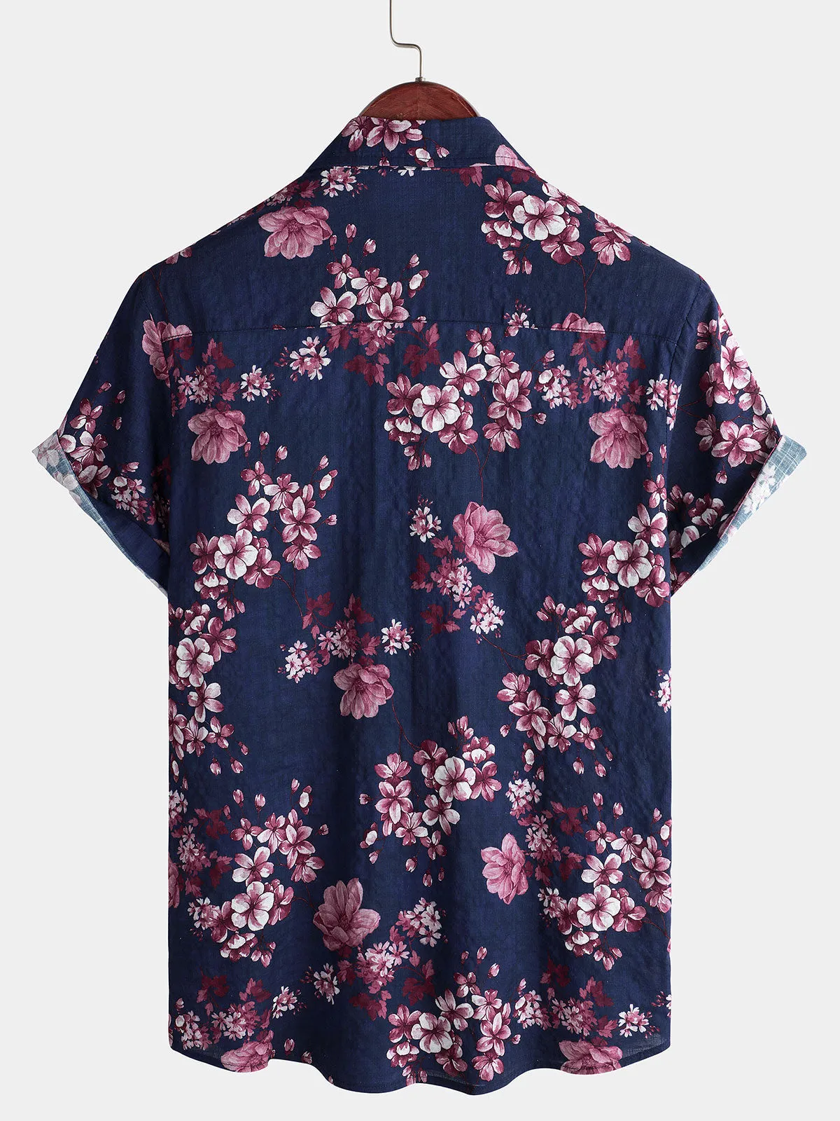 Men's Floral Short Sleeve Casual Cotton Beach Shirt