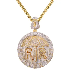 Mens Forever Rich Money Dollar Bag Baguette Circle Pendant