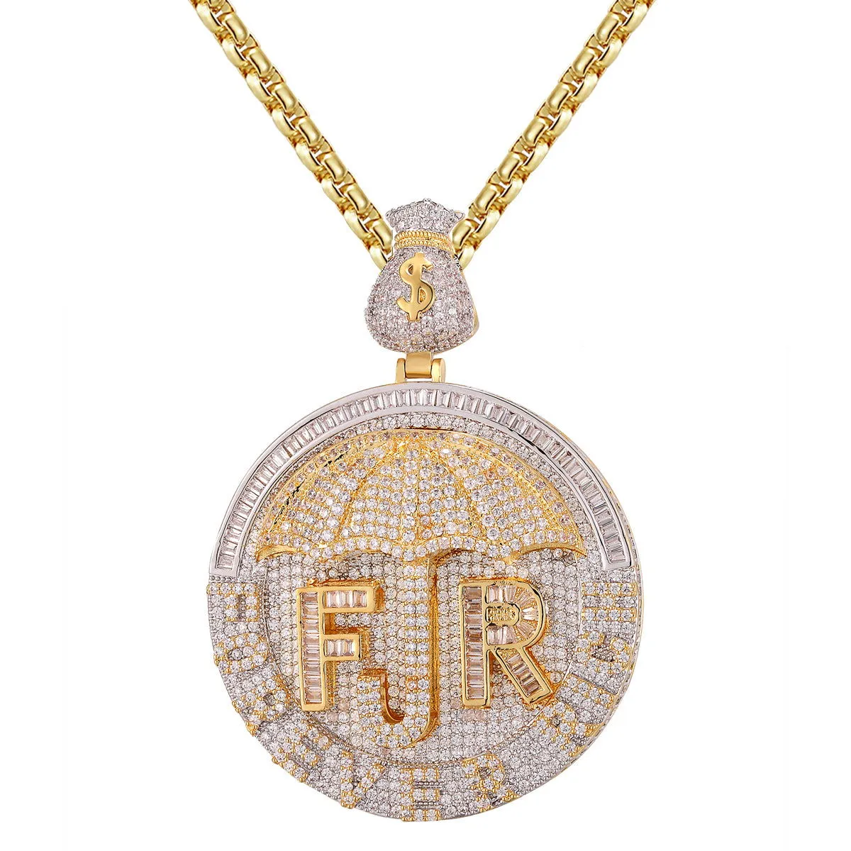 Mens Forever Rich Money Dollar Bag Baguette Circle Pendant