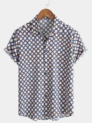 Men's Geometric Vintage Holiday Summer Short Sleeve Shirt