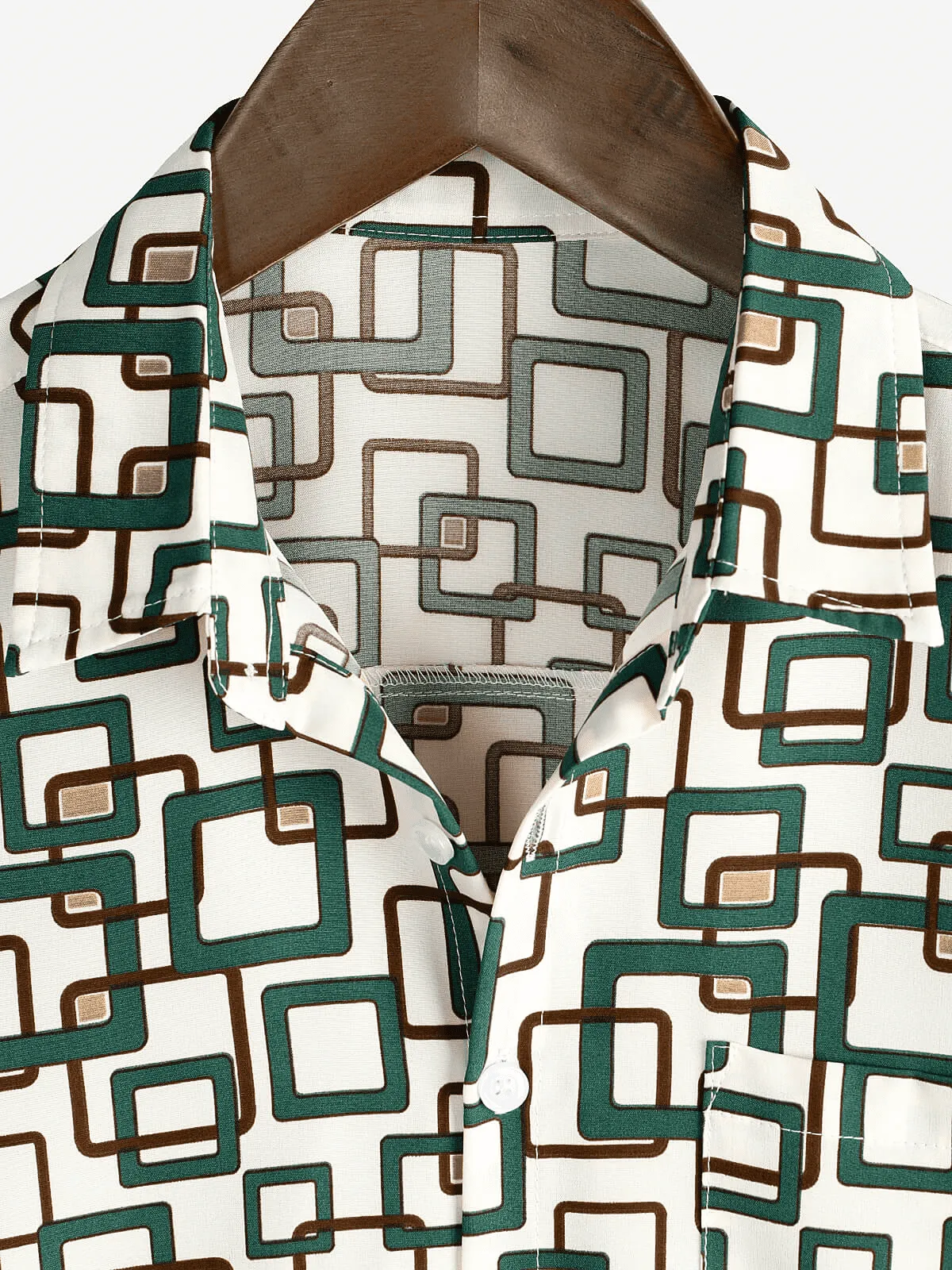 Men's Green Casual Holiday Geometrie Summer Short Sleeve Button Up Shirt
