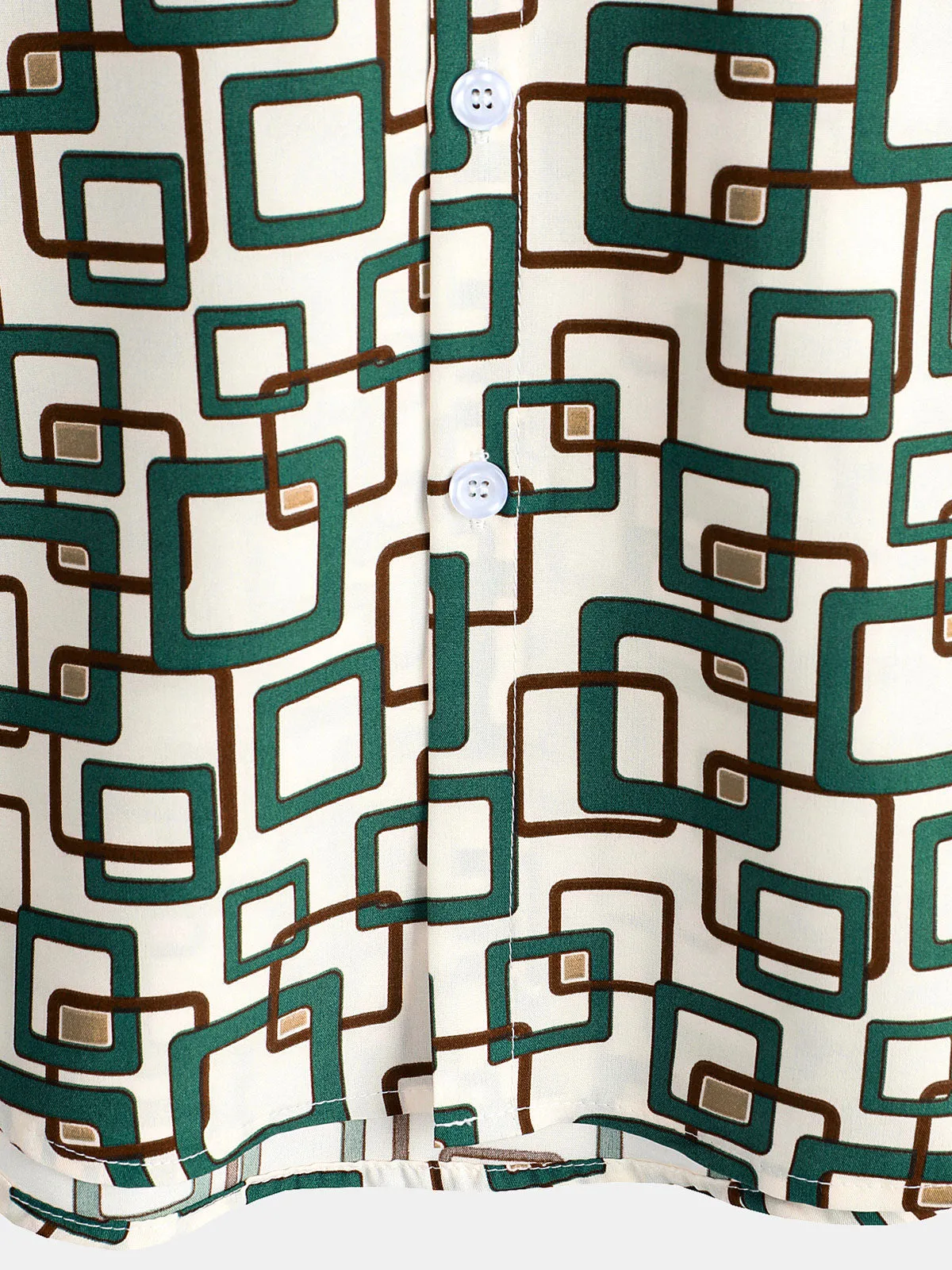 Men's Green Casual Holiday Geometrie Summer Short Sleeve Button Up Shirt