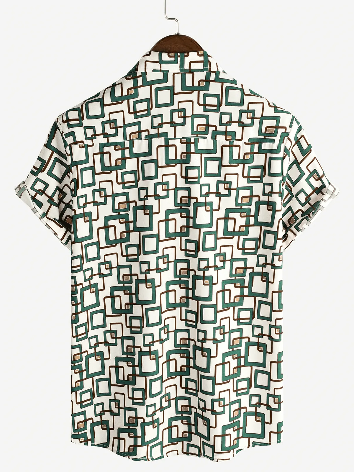 Men's Green Casual Holiday Geometrie Summer Short Sleeve Button Up Shirt