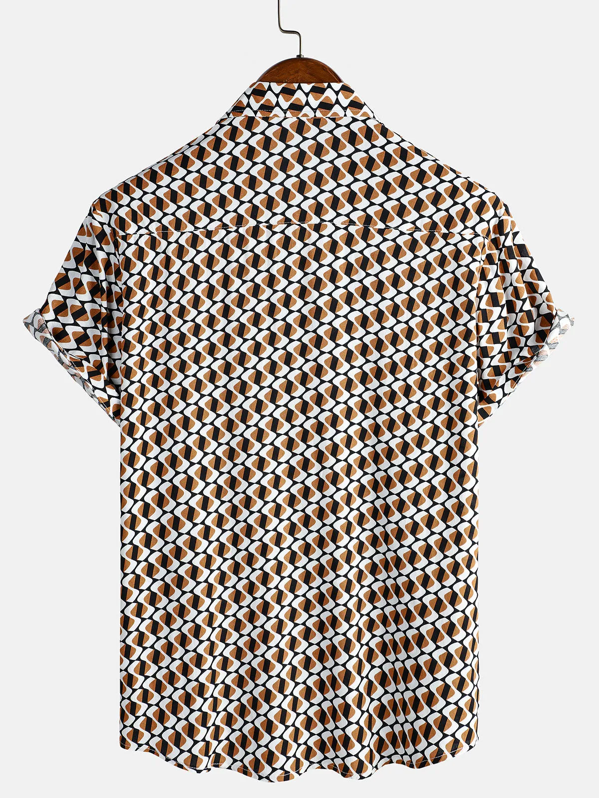 Men's Khaki Geometric Beach Short Sleeve Button Up Shirt