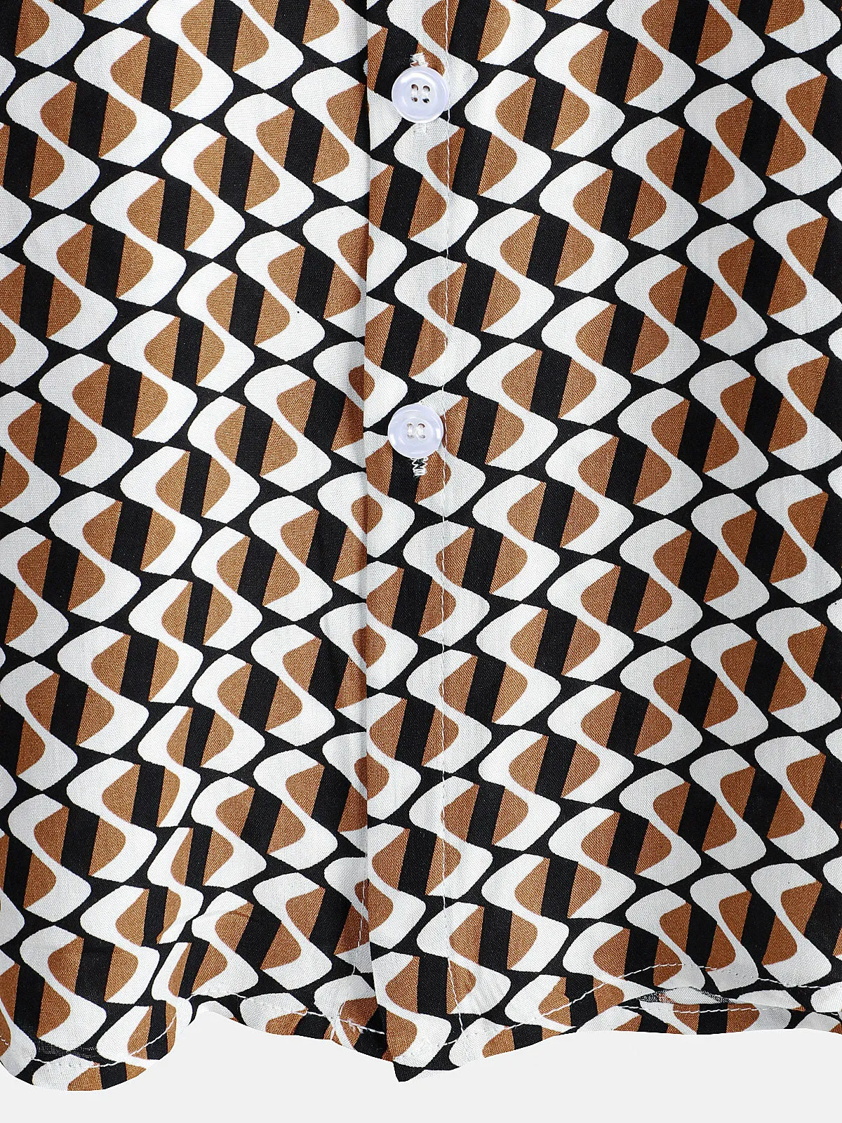 Men's Khaki Geometric Beach Short Sleeve Button Up Shirt