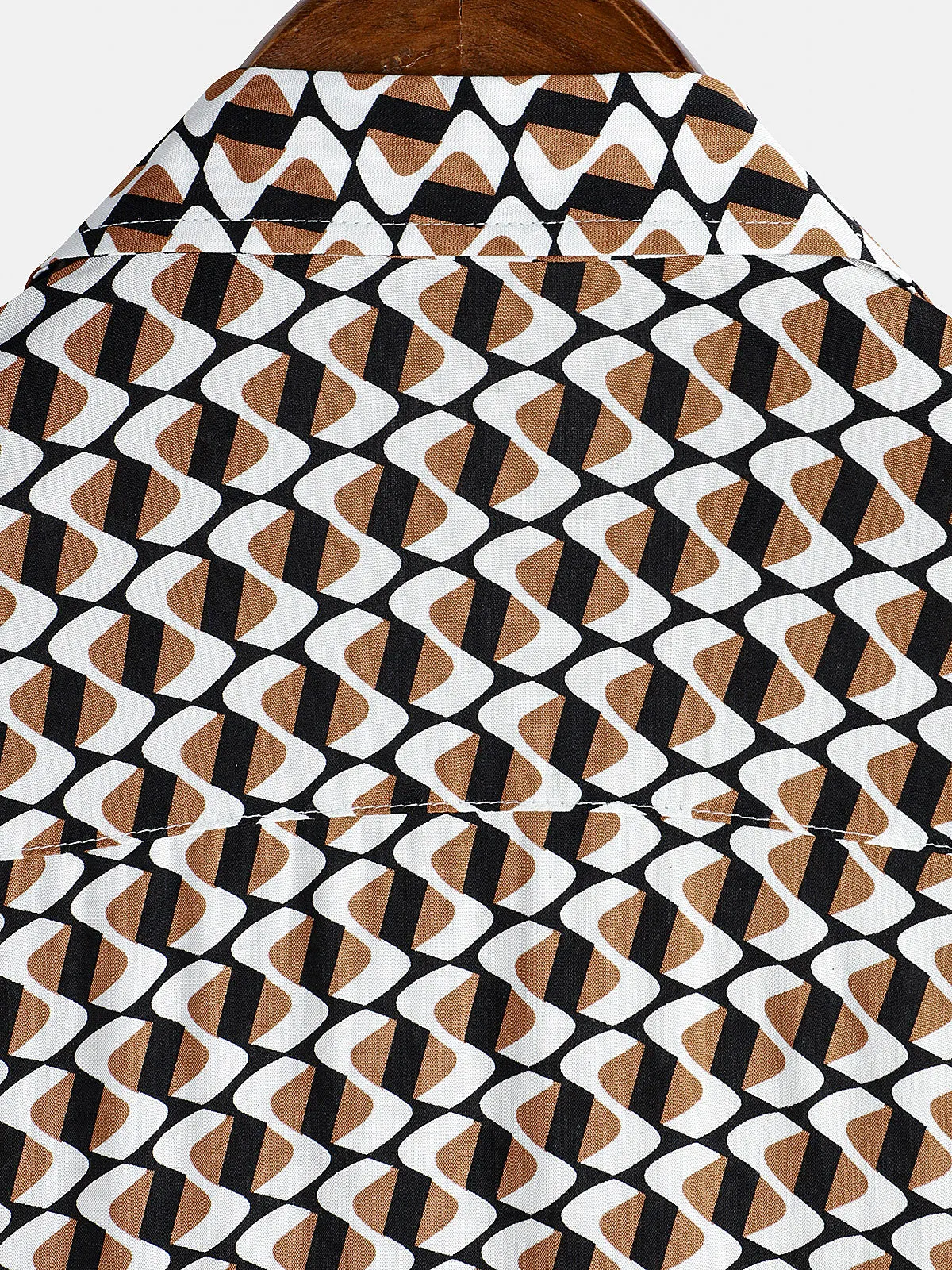 Men's Khaki Geometric Beach Short Sleeve Button Up Shirt