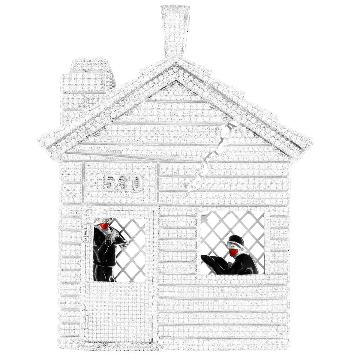Men's New Trap House  Gun Army White Custom Pendant