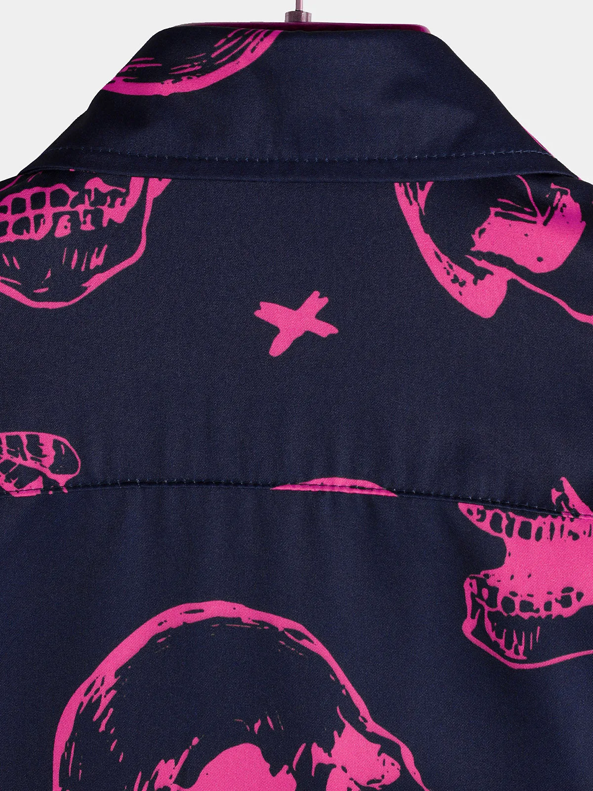 Men's Pink Skull Print Art Graphic Button Short Sleeve Aloha Hawaiian Shirt