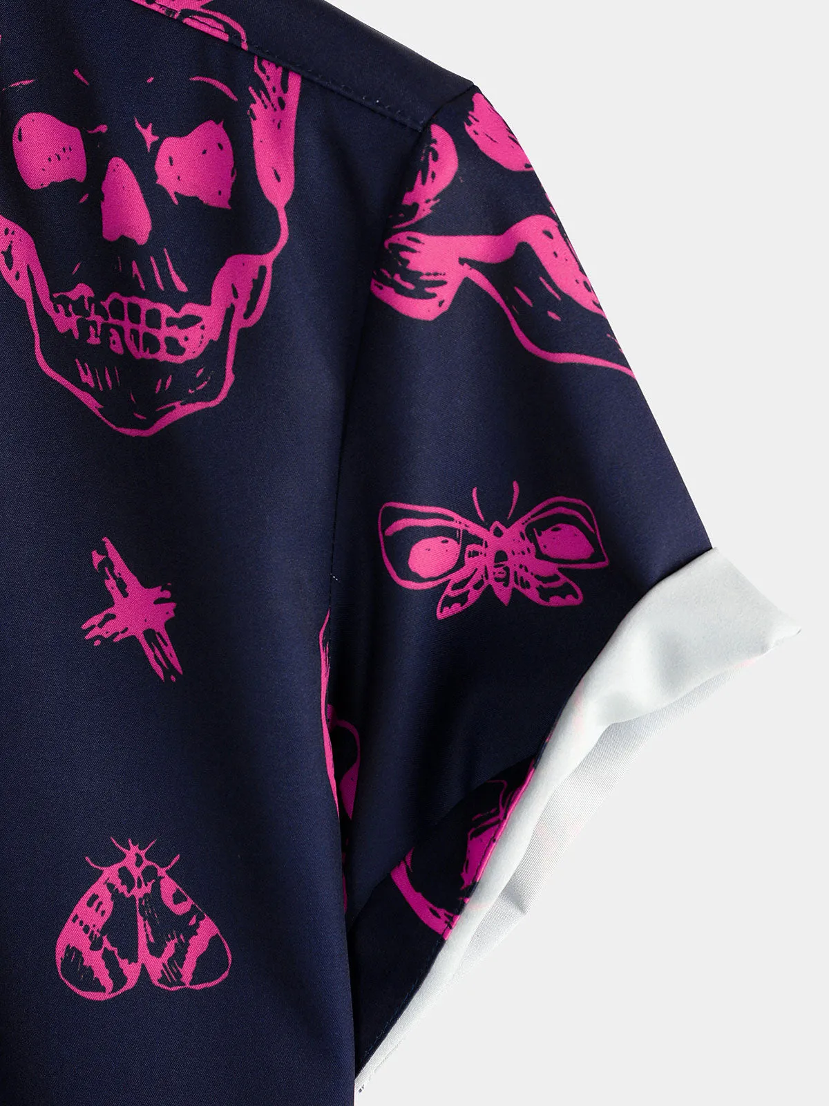 Men's Pink Skull Print Art Graphic Button Short Sleeve Aloha Hawaiian Shirt