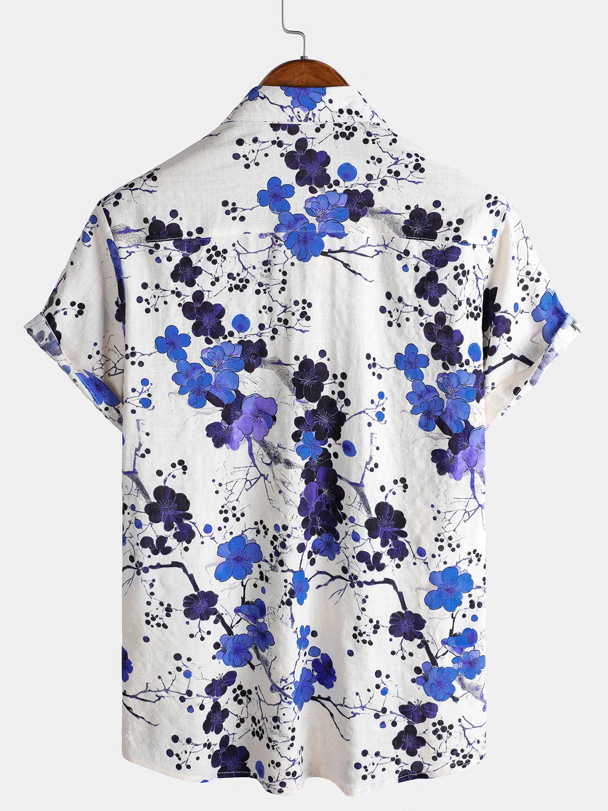 Men's Retro Blue Blossom Summer Holiday Short Sleeve Shirt