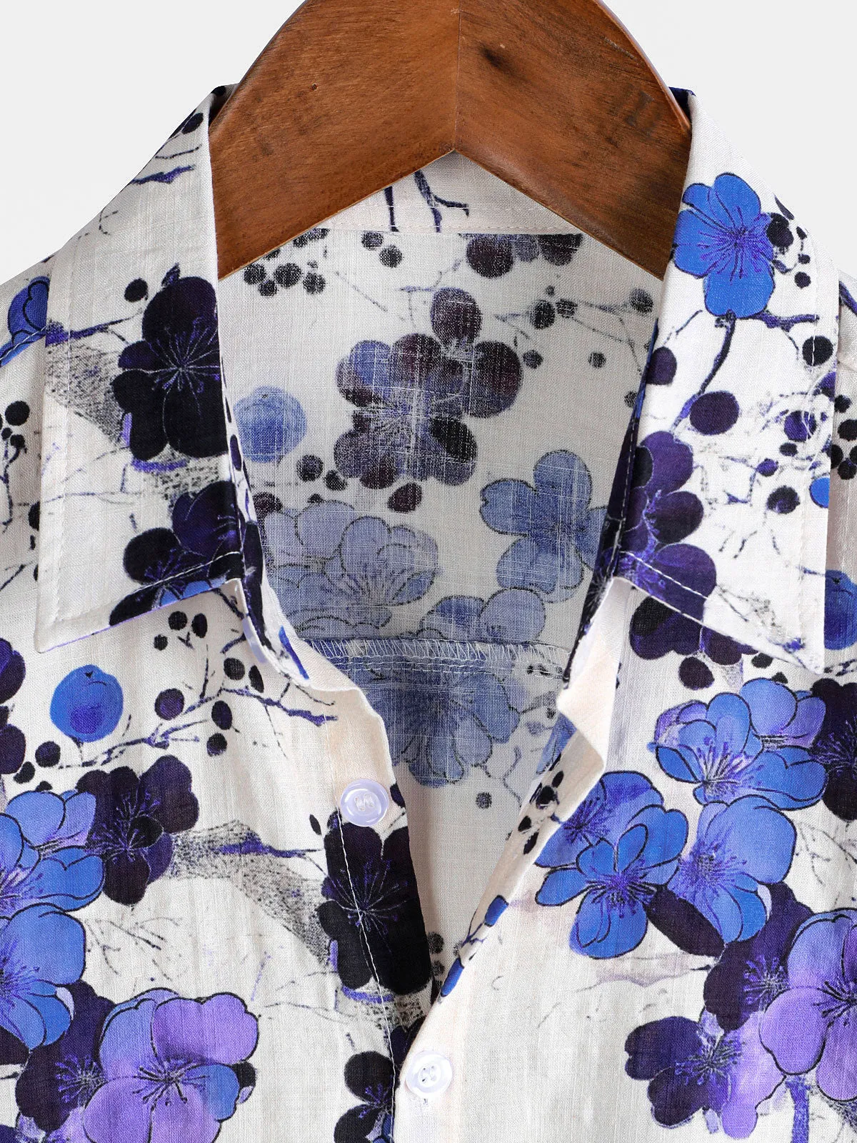 Men's Retro Blue Blossom Summer Holiday Short Sleeve Shirt