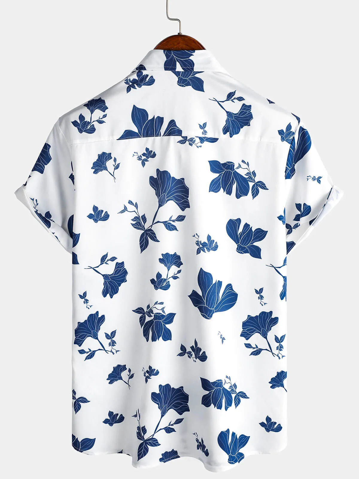 Men's Summer Floral Print Casual Beach Button Up Short Sleeve Shirt