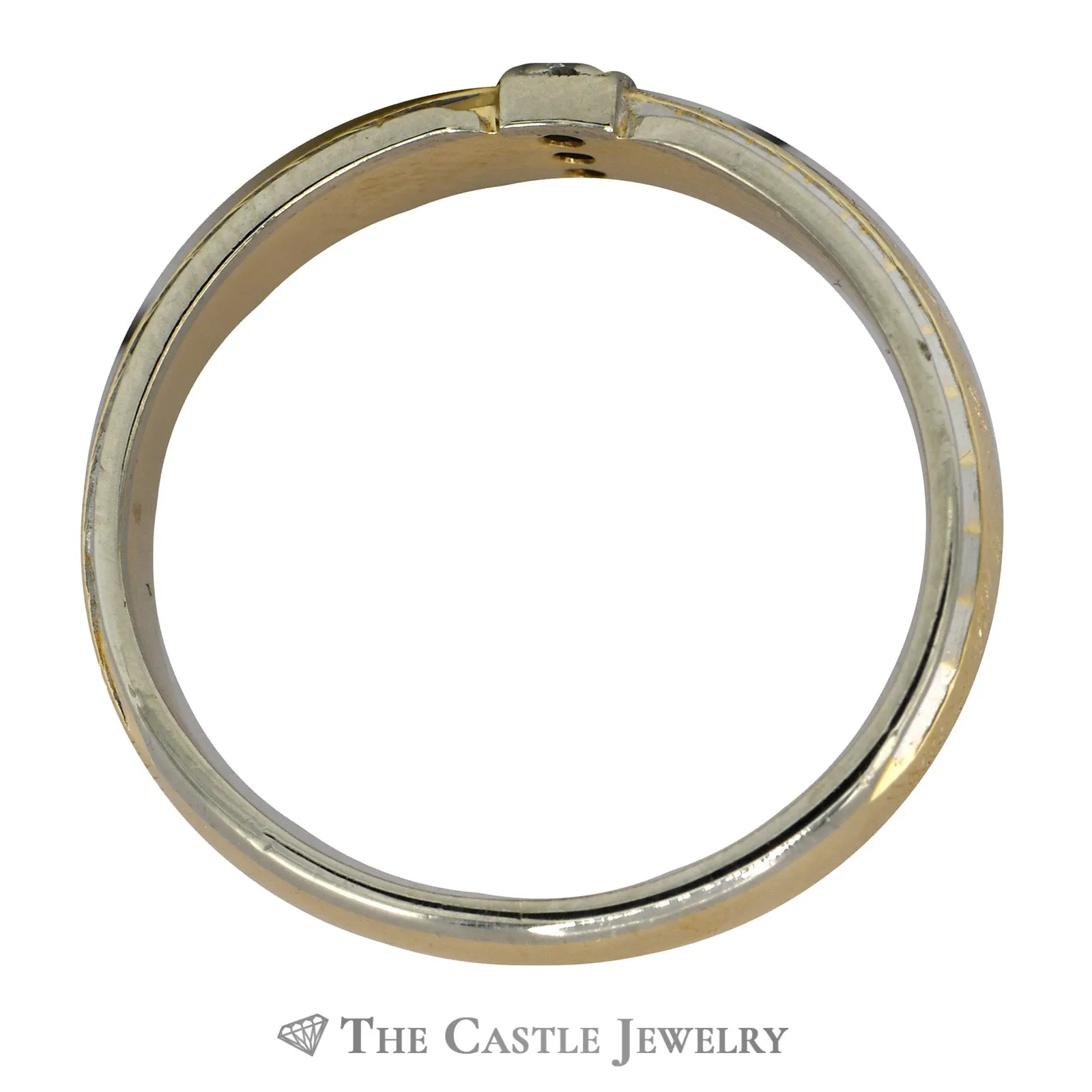 Men's Two Tone 3 Diamond Band with Brushed Finish in 14k White and Yellow Gold
