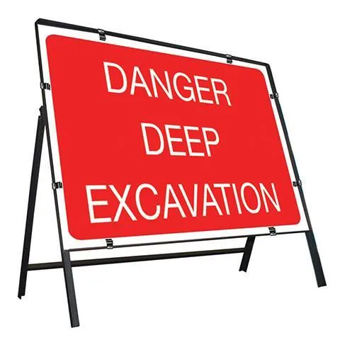 Metal Road Sign Danger Deep Excavation