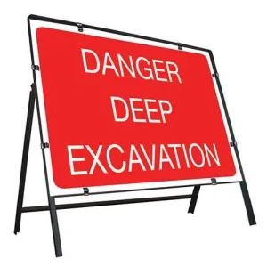 Metal Road Sign Danger Deep Excavation