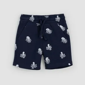 Miles The Label - Kraken Print on Navy Terry Shorts