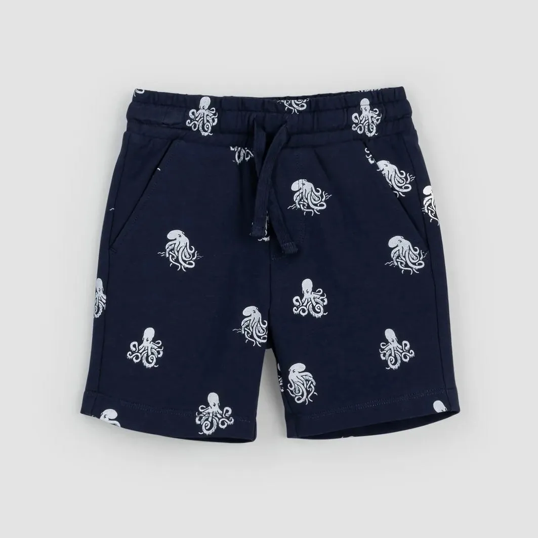 Miles The Label - Kraken Print on Navy Terry Shorts