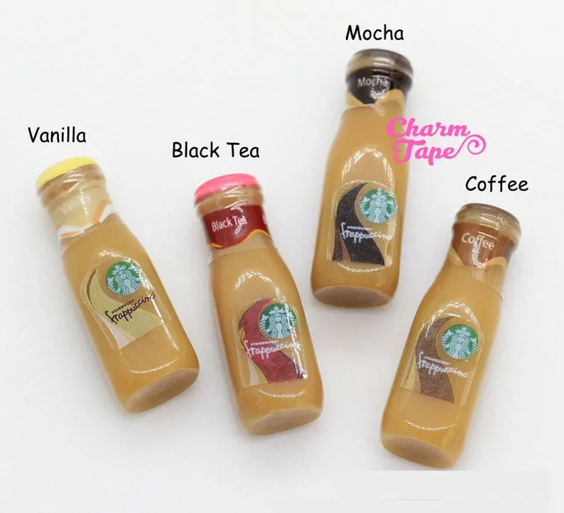 Miniature frappuccino Starbucks bottles, set of 4, iced coffee, 1:6 Scale drinks, accessories accessory for mini garden Logo Bottle M021
