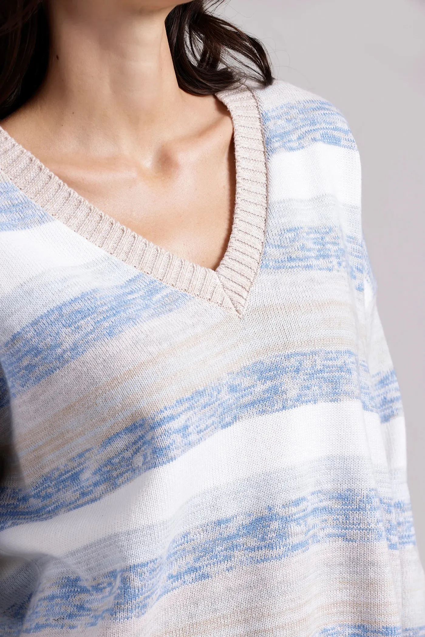 Minnie Rose Marl Stripe Boxy V Neck