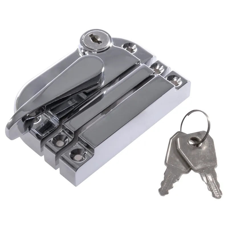 Moder Fastener with Lock for Sash Window - Polished Chrome