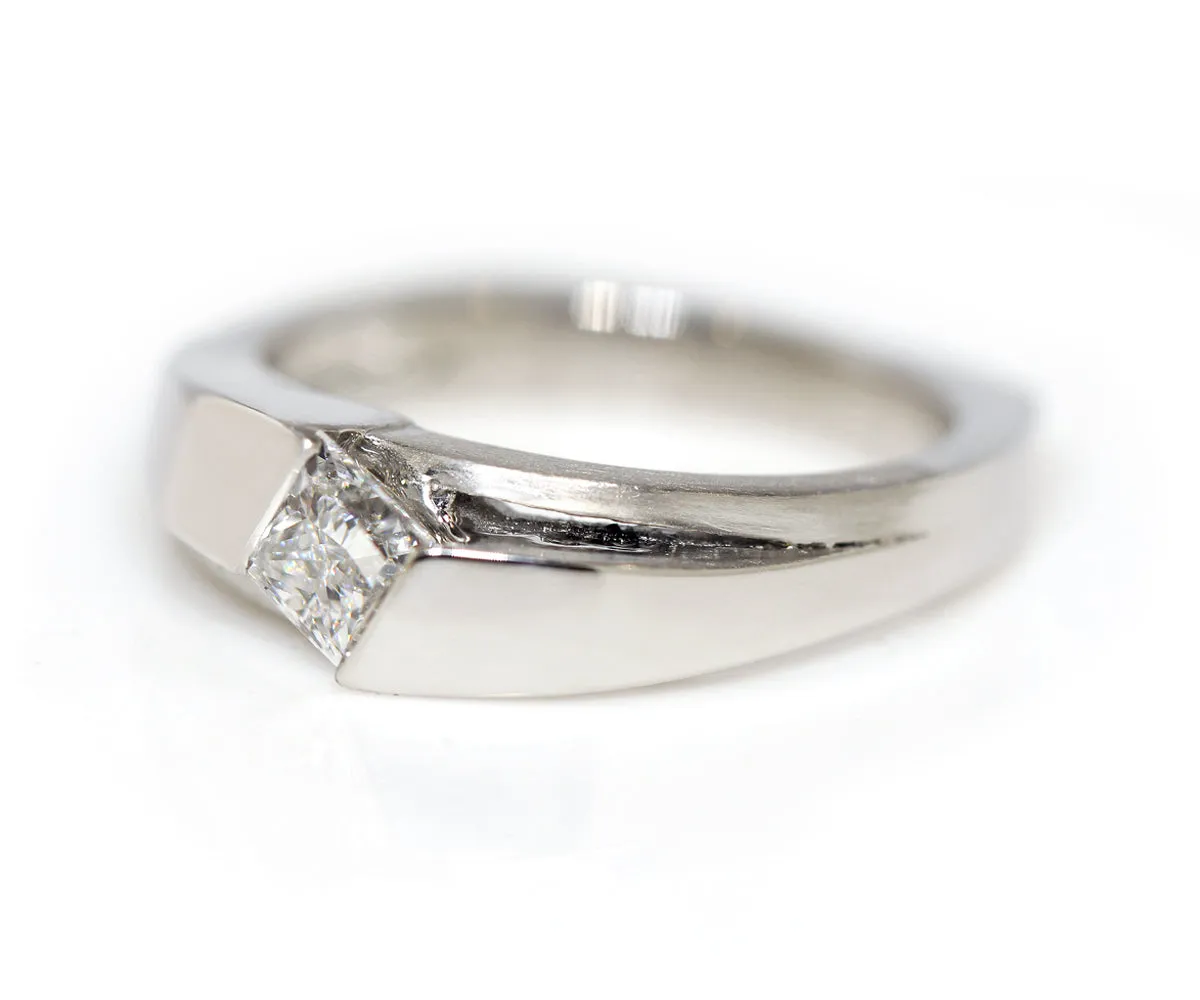 Modern Angled Princess Diamond Solitaire Engagement Ring