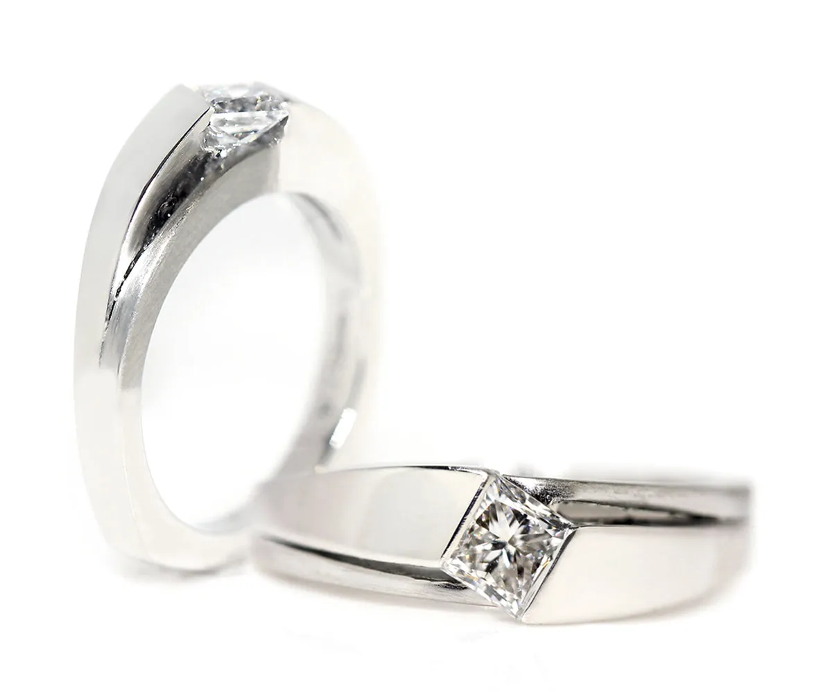 Modern Angled Princess Diamond Solitaire Engagement Ring