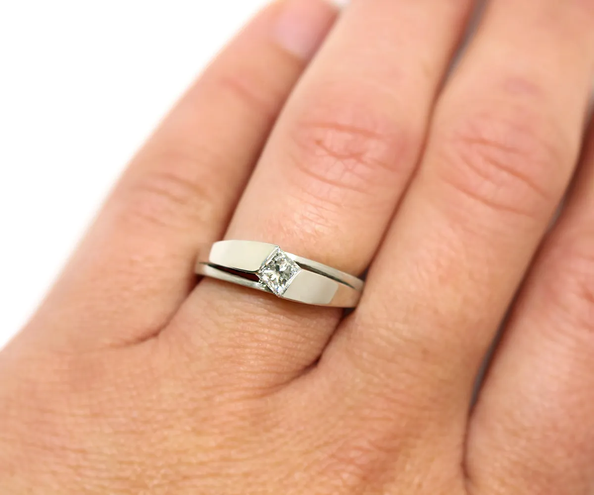 Modern Angled Princess Diamond Solitaire Engagement Ring