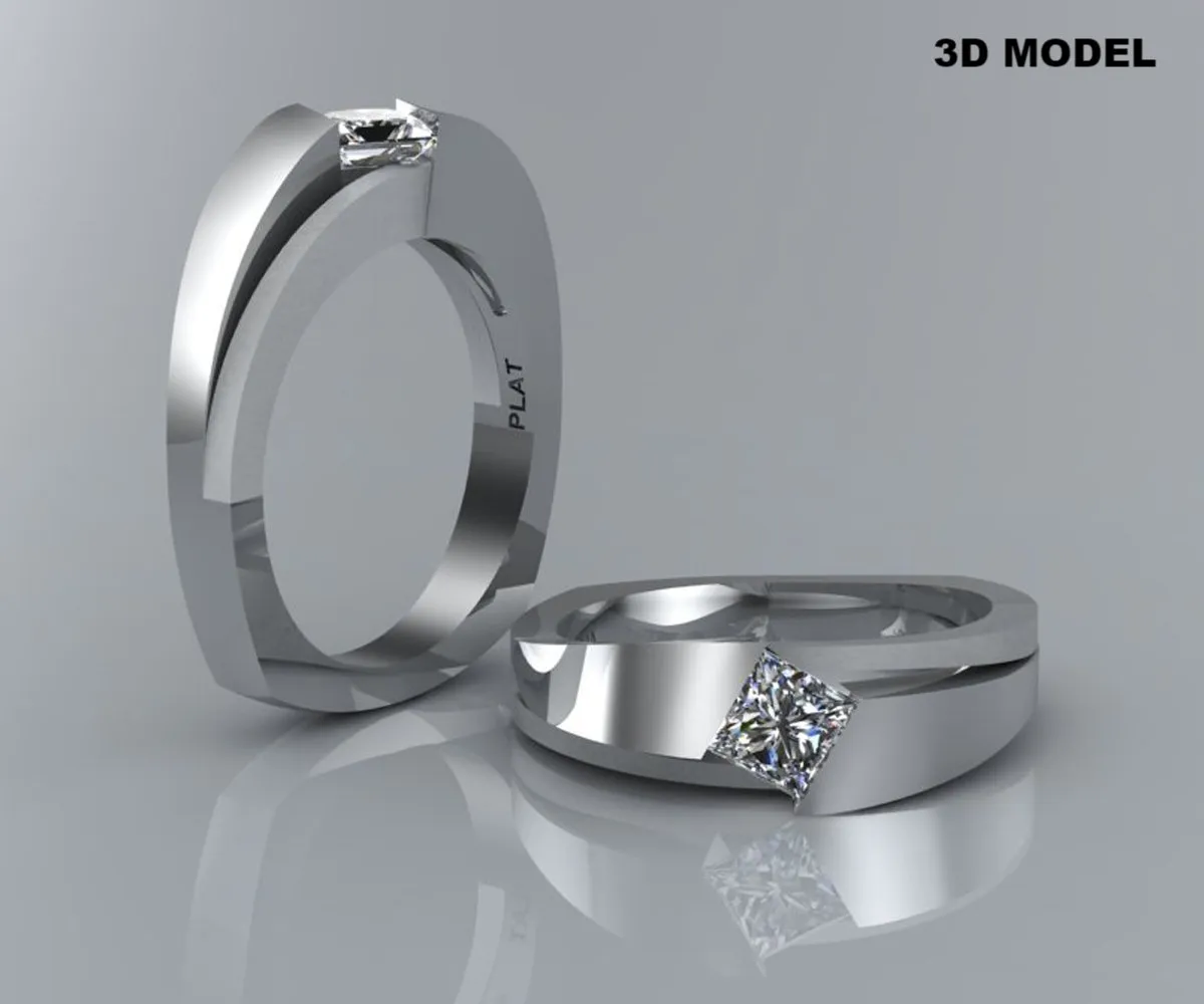 Modern Angled Princess Diamond Solitaire Engagement Ring