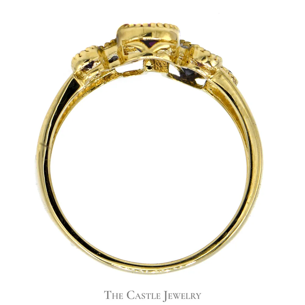 Multi Colored Gemstone Cluster Ring with Diamond Accents in 14k Yellow Gold Open Crossover Band