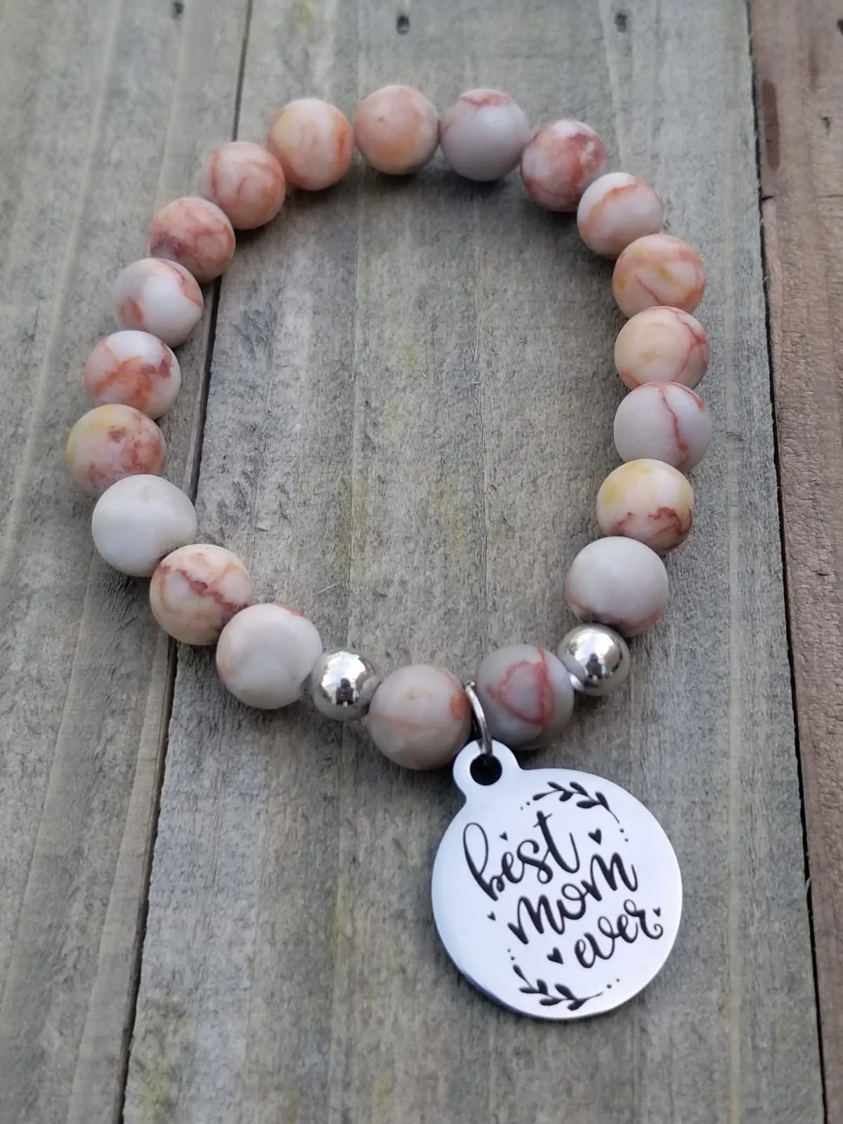 Natural Stone Handmade Custom Engraved Charm Bracelet