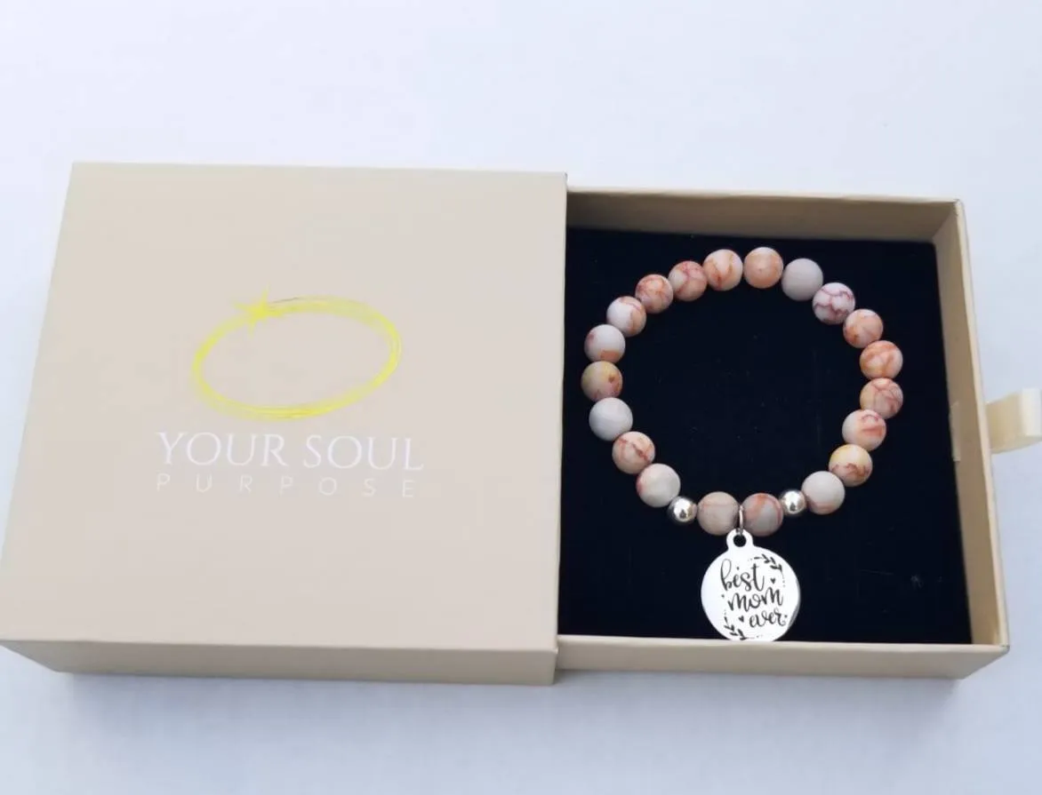Natural Stone Handmade Custom Engraved Charm Bracelet