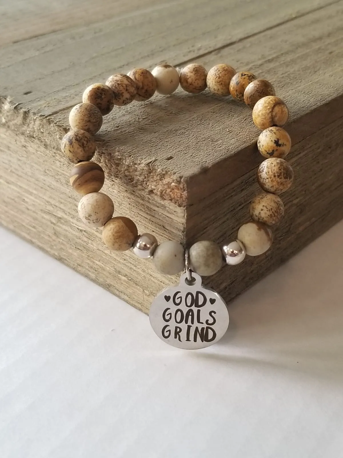 Natural Stone Handmade Custom Engraved Charm Bracelet