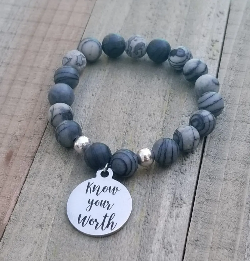 Natural Stone Handmade Custom Engraved Charm Bracelet