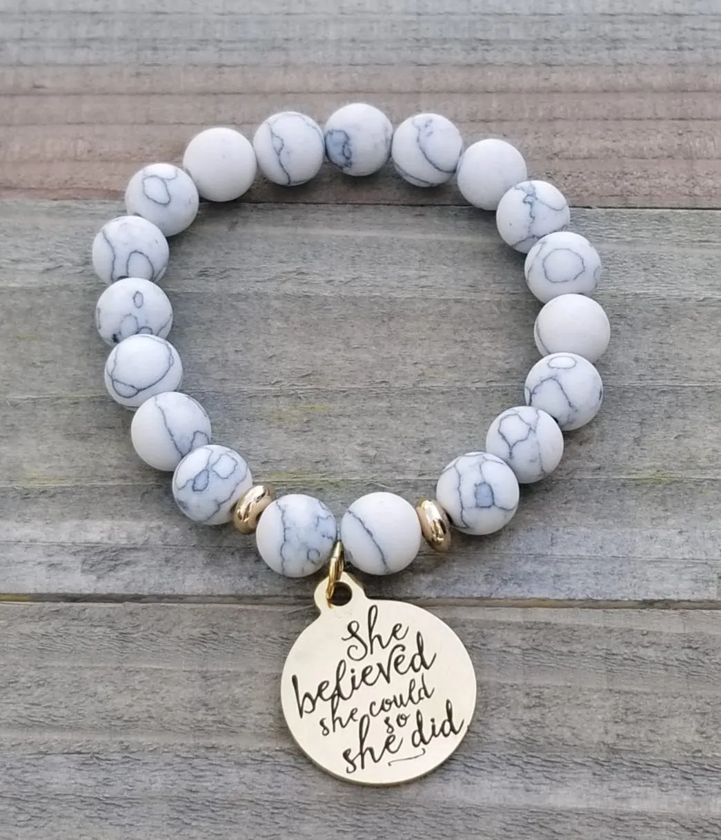 Natural Stone Handmade Custom Engraved Charm Bracelet