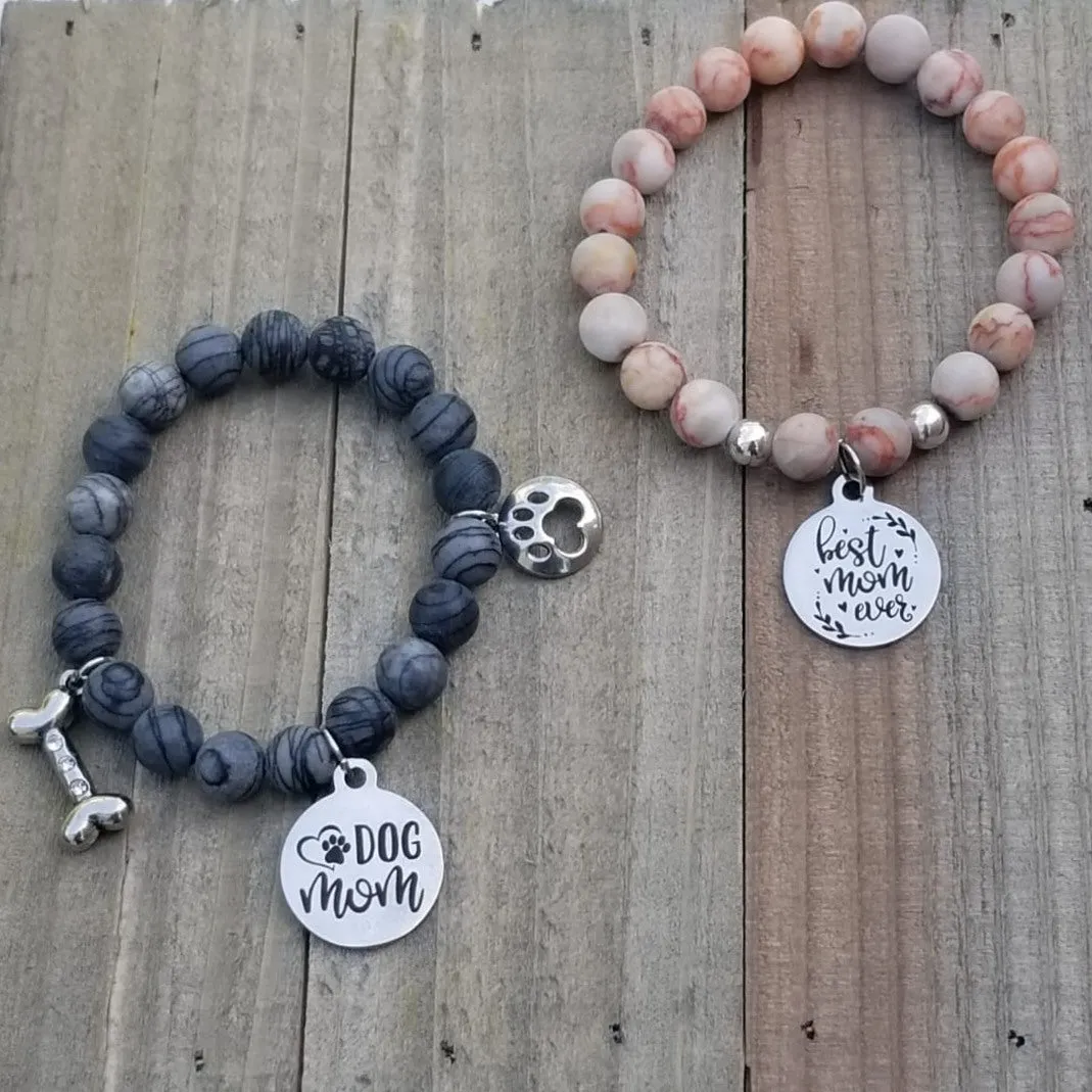 Natural Stone Handmade Custom Engraved Charm Bracelet