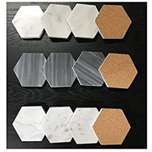 Natural Stone Real Italian Marble Hexagonal Coasters with Cork Backing (8, CALACATA GOLD)