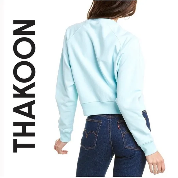 New, Thakoon Light Blue 100% Cotton Crop Crewneck Sweatshirt  M, $150 MSRP